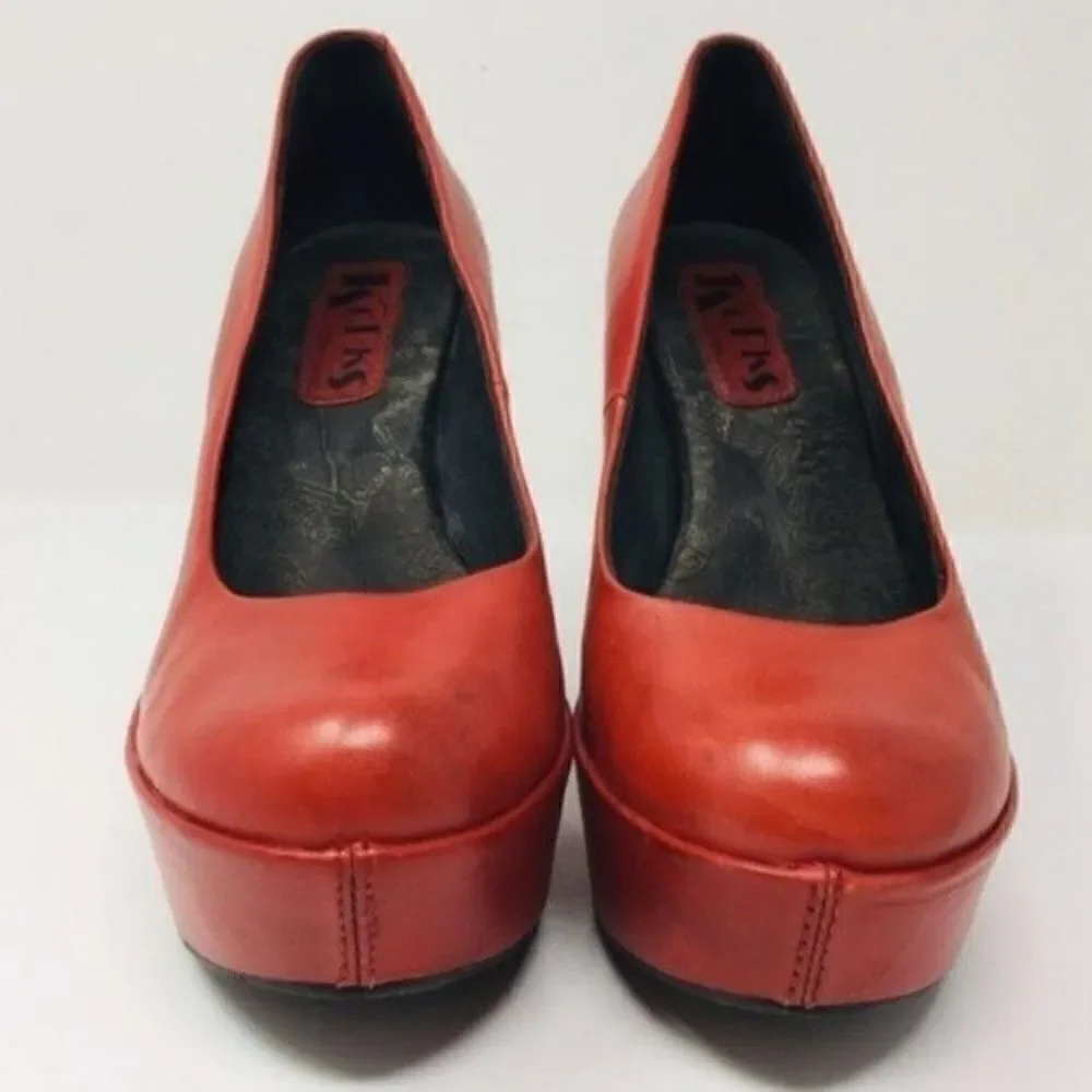 Kork east closed toe platform wedges light chestnut leather BoxG